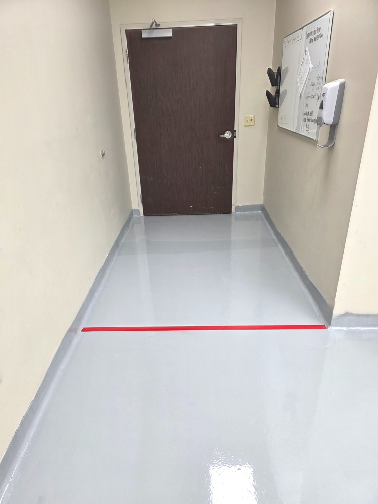 After photo of cleanroom exit with seamless epoxy floor coating