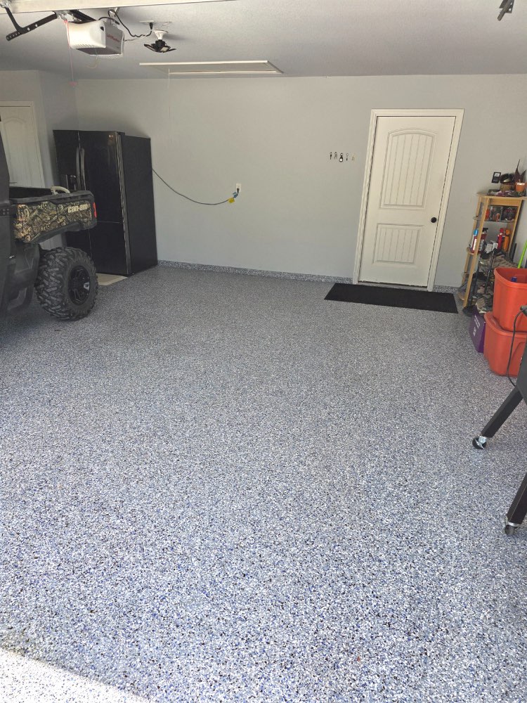 Detailed view of finished residential garage floor coating